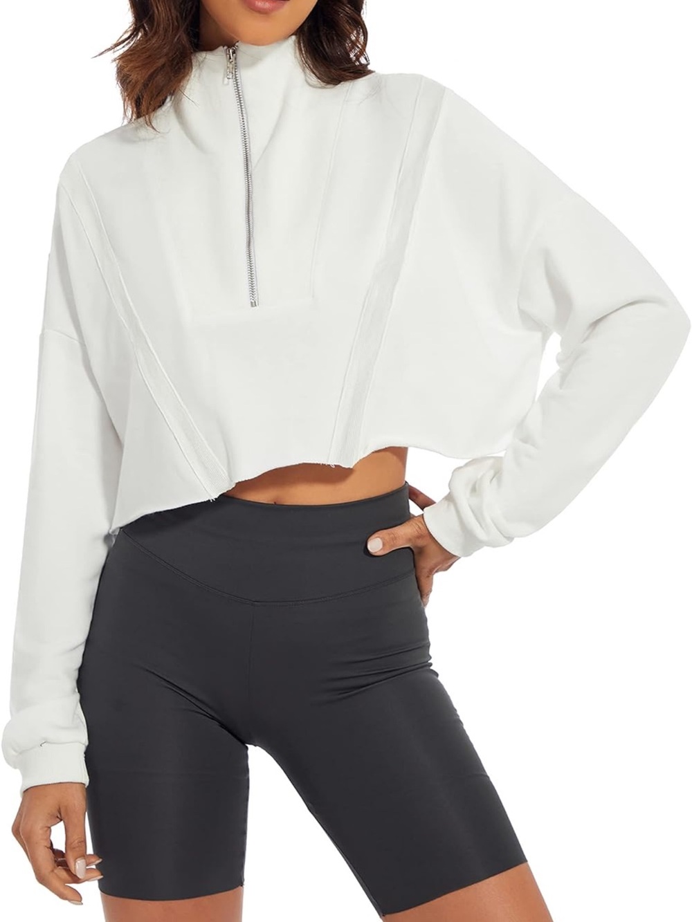 Cropped White Zip-up Sweatshirt